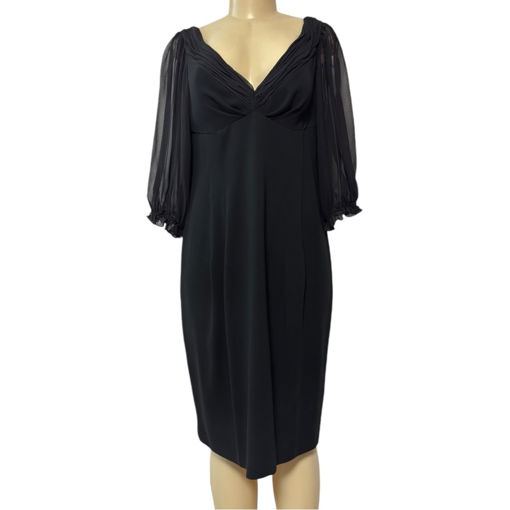 90s La Bottega‎ Sweetheart Midi Dress Sheer Puff Sleeves Cocktail Party LBD L